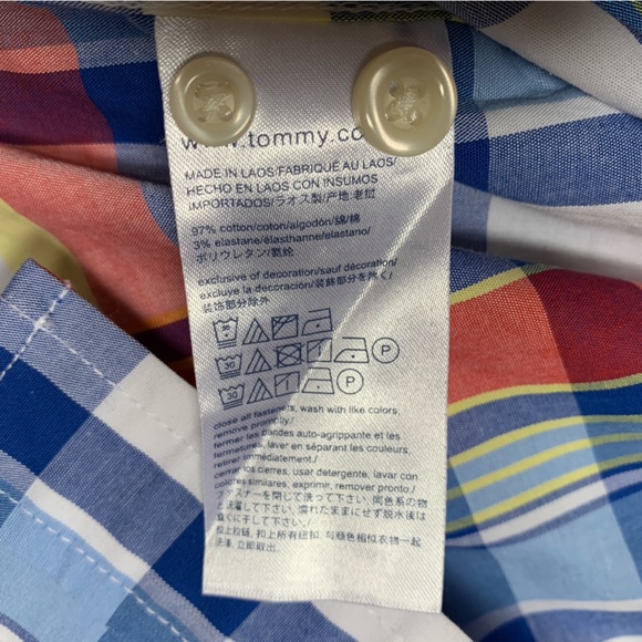 Tommy Hilfiger Shirt Mens Medium Red Blue Yellow Long Sleeve Button Down Plaid - Picture 8 of 10